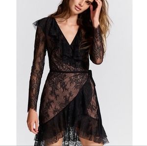 Love & lemons Daphne black lace wrap dress xs
